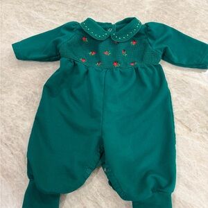 Vintage Gymboree Baby Girl Green Smocked Romper